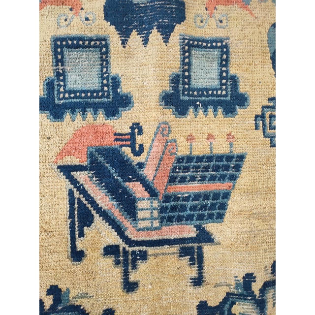 1850s Beige Medallion Antique Chinese Ningxia Rug 4' 4" X 7' 4" Handknotted Wool Carpet For Sale - Image 4 of 5