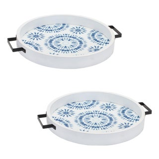 Round Wooden Tie-Dye Design Tray (Set of 2) For Sale