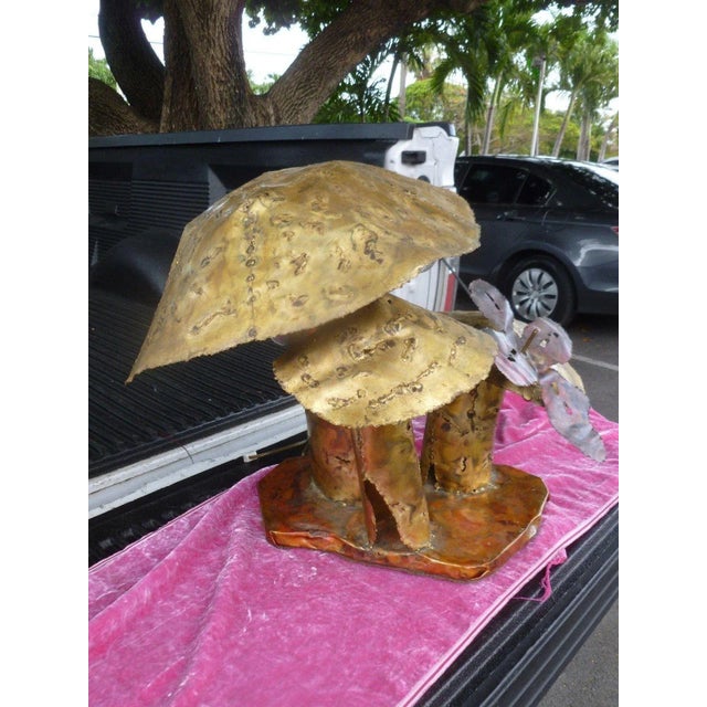 Metal 1970's Brutalist Dieter Torch Cut Brass & Copper Multiple Mushroom Lamp For Sale - Image 7 of 13