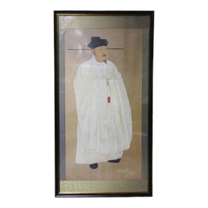 Framed Vintage Chinese Portrait Painting of a Scholar Official