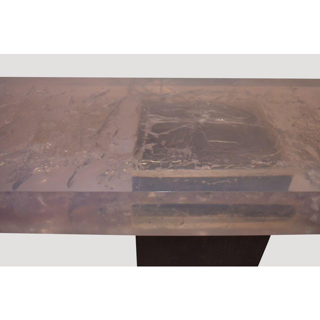 2010s Andrianna Shamaris Resin Console Top with Espresso Stained Wood Base For Sale - Image 5 of 5