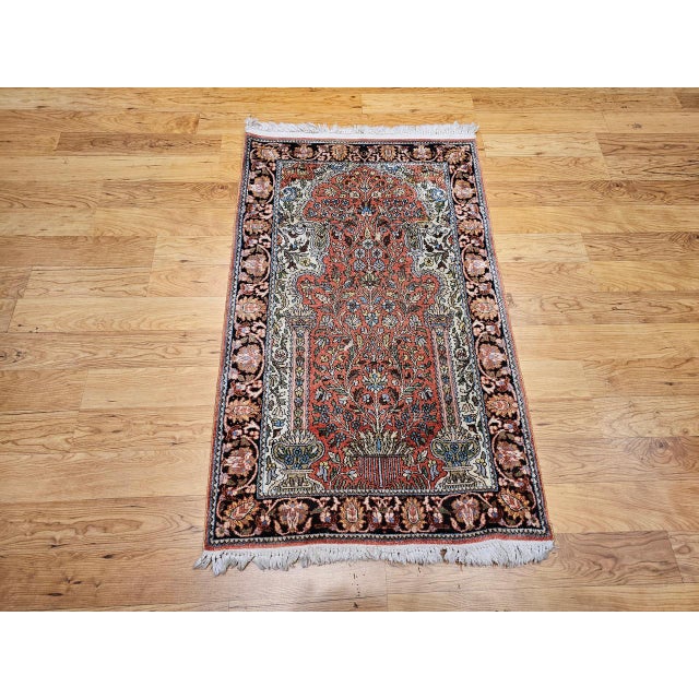 Vintage Turkish Silk Pictorial Rug, Tree of Life Design, Hand-Knotted, 3' x 4' For Sale - Image 9 of 10