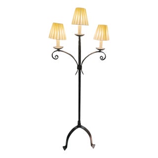 Vintage Floor Lamp in Forged Wrought Iron, 1950s For Sale