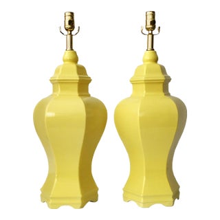 Large Lamps Ginger Jar Pair Yellow For Sale