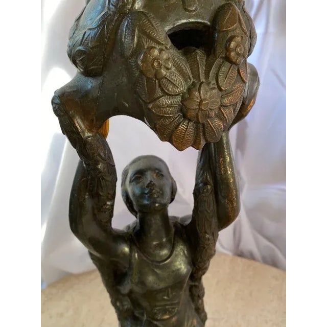 1920s Art Deco Joan of Arc Table Lamp, Orig Crackle Glass Shade La Belle Specialty Co For Sale - Image 10 of 12