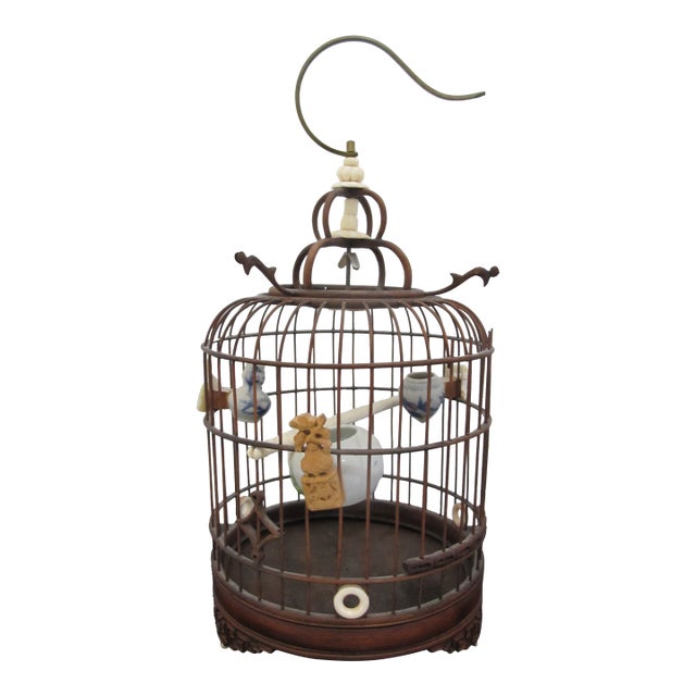 Very Sweet Chinese Wood Bird Cage Carved Tokens Pots & Porcelain Pots For Sale