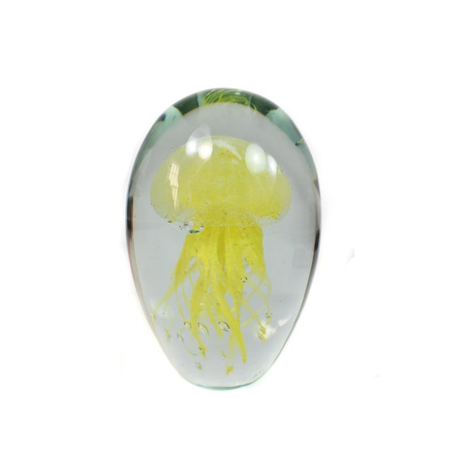 Stunning unique handmade yellow jellyfish glass art paperweight. Unique piece to enhance any home or office décor to...