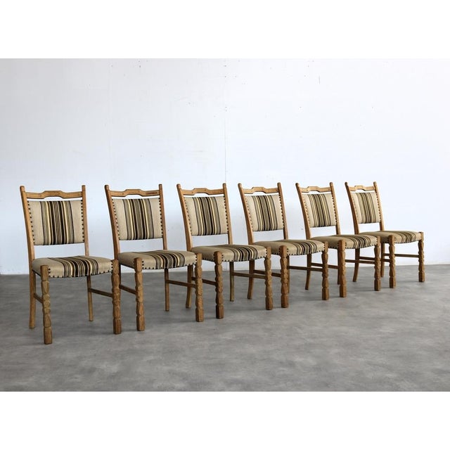Brutalist Dining Chairs in Oak attributed to Henning Kjærnulf, 1960s, Set of 6 For Sale - Image 13 of 13