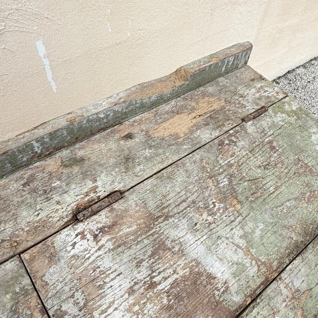 Antique French Primitive Rustic Green Distress Painted Flip Top Wood School Desk For Sale - Image 10 of 17