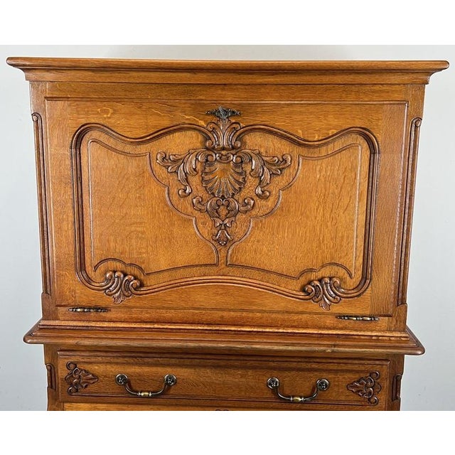 Vintage French Louis Style Carved Oak Cabinet with Drawer For Sale - Image 3 of 12