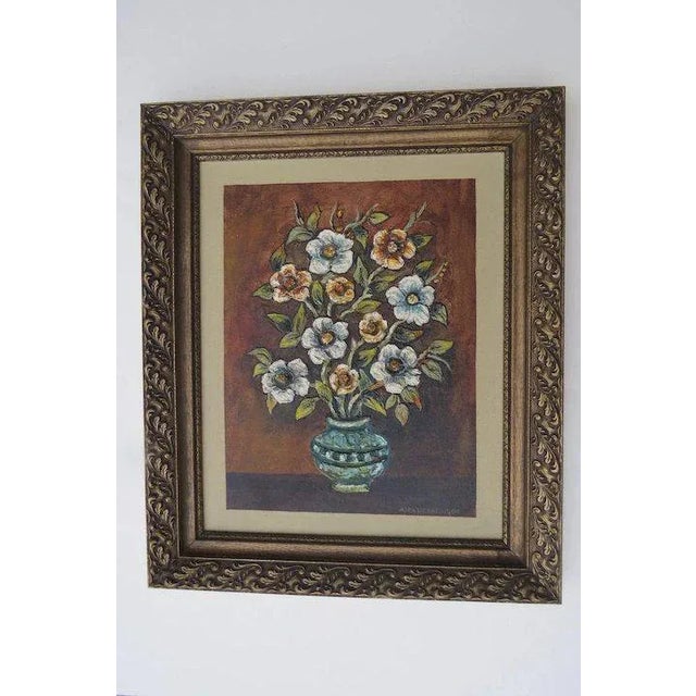 Vintage still life by Alex Linenberger. Signed lower right. Thick impasto paint. Framed. Overall measures 20 1/2" by 24"....