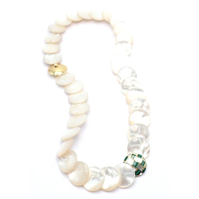 Green 1980s Tiffany & Co. Angela Cummings Yellow Gold Mother of Pearl Malachite Inlaid Necklace For Sale - Image 8 of 15