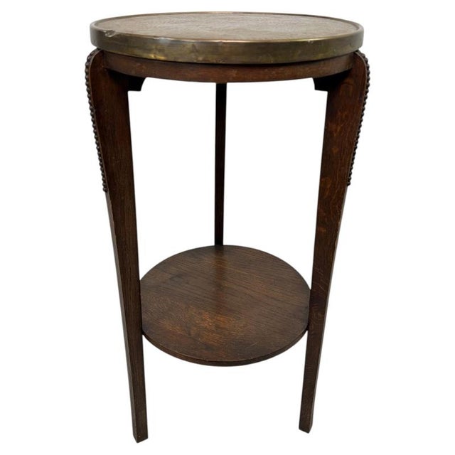 Vienna Secession Oak Side Table with Brass Top and Beaded Details, 1890s For Sale - Image 10 of 10