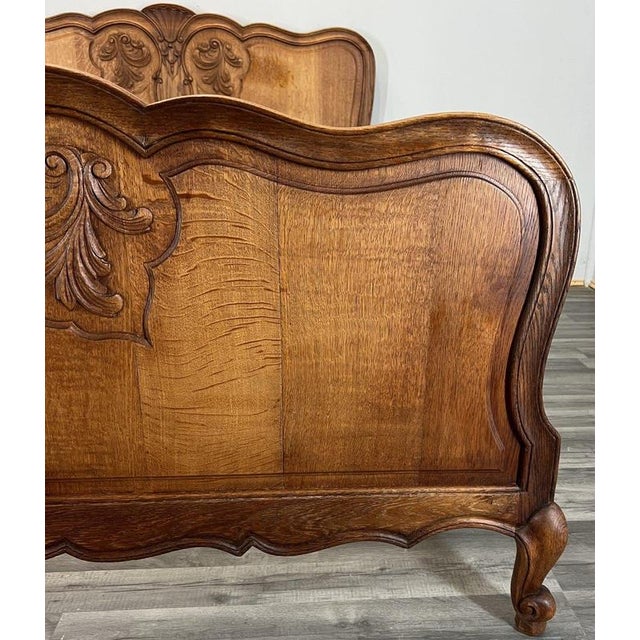 Brown Vintage French Louis XVI King Size Bed Frame in Oak For Sale - Image 8 of 14