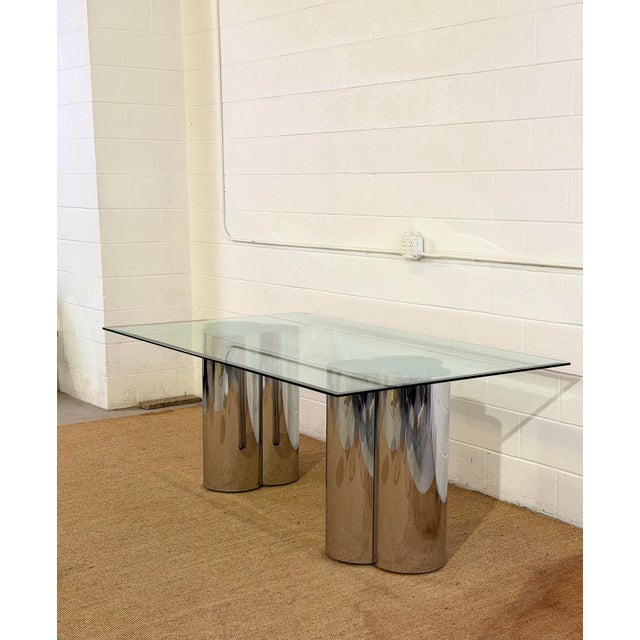 1970s 1970s Mastercraft Sculptural Chrome & Glass Pedestal Rectangular Dining Table For Sale - Image 5 of 10