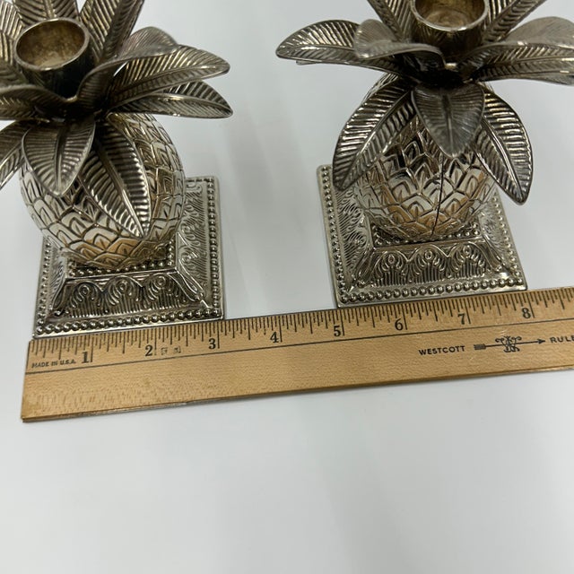 1980s Pair of Silver Plated Metal Pineapple Candle Holders by Godinger For Sale - Image 11 of 18