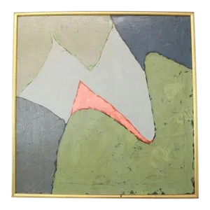 Abstract Painting Blues and Greens With Gold Frame