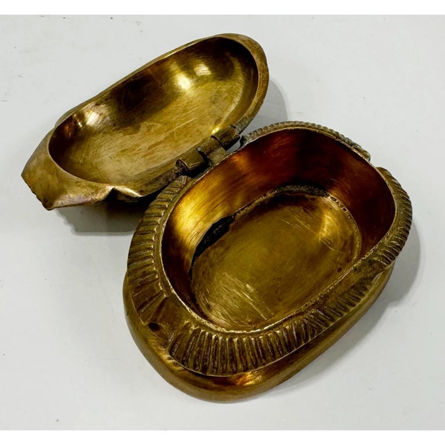 Vintage Brass Egyptian Revival Scarab Lidded Box With Hieroglyphics For Sale - Image 10 of 11