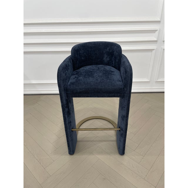 2020s Indigo Blue Upholstered Bar Chair For Sale - Image 5 of 7