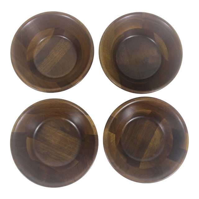 Set of 4 Real Walnut Wood Bowls Vintage Mid-Century Modern For Sale