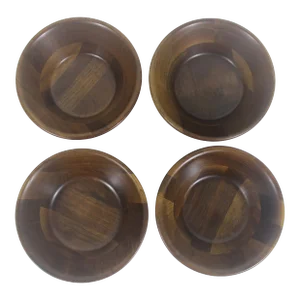 Set of 4 Real Walnut Wood Bowls Vintage Mid-Century Modern