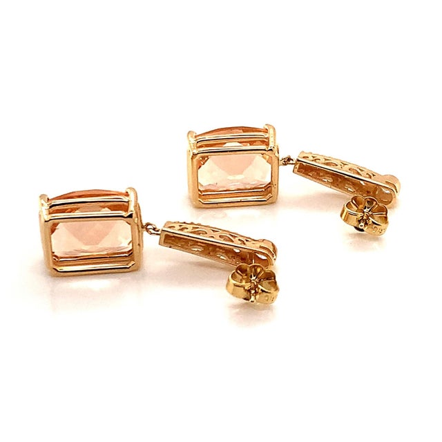 Natural Morganite Diamond Earrings 14k Gold 9.93 TCW Certified For Sale - Image 12 of 18