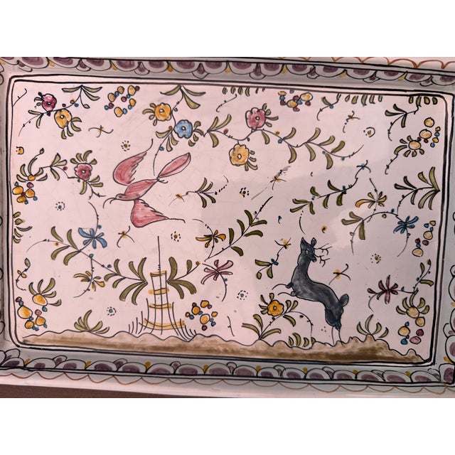 1980s Vintage Bernardos Hand-Painted Portuguese Ceramic Tray — Faience Folk Art Decor For Sale - Image 5 of 5