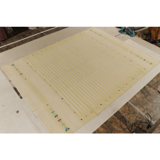 Indian Vintage Dhurrie Kilim in Beige With White Stripe Patterns For Sale - Image 3 of 7