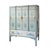 Large Chinese 20th-century cabinet with blue and white hand-painted flowers and landscape panels.The cabinet doors feature...