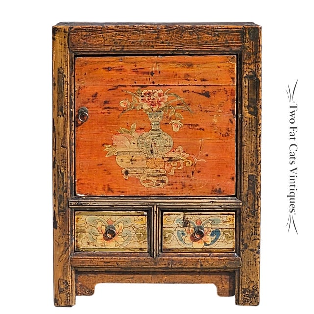 Chinoiserie Early 20th Century Hand-Painted Mongolian Elmwood Chinese Chest Cabinet For Sale - Image 3 of 16
