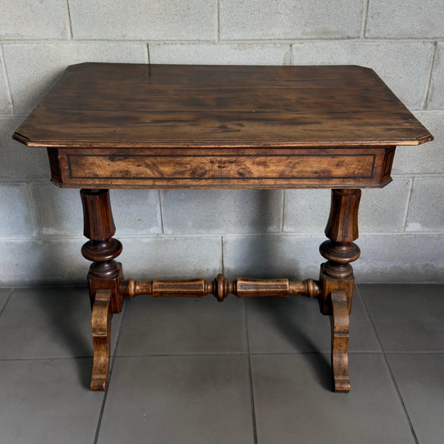 Antique Wooden Desk Table with Drawer Compartments from Artigianato Italiano For Sale - Image 3 of 12