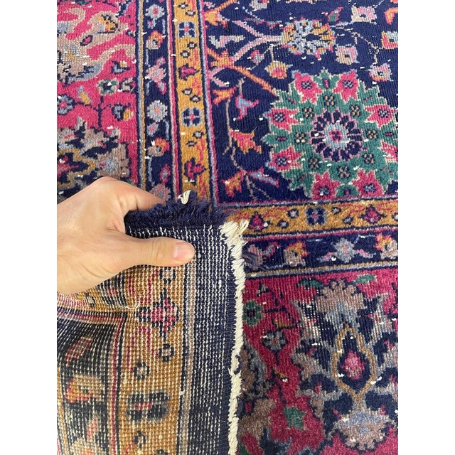 Turkish Vintage Turkish Tabriz Design Magenta Rug 9.3 x 12.2 For Sale - Image 3 of 14