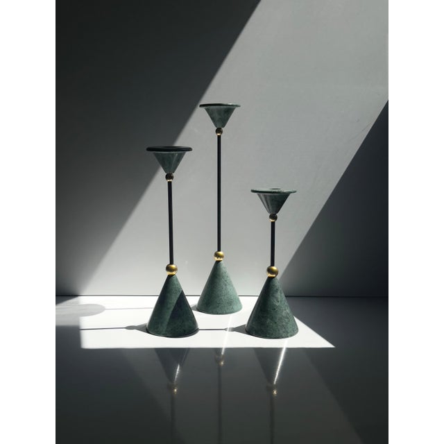 Postmodern Marble and Brass Candlesticks attributed to Christian De Beaumont, 1980s, Set of 3, in Flawless conditions....