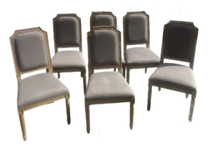 Restoration Hardware Custom Louis XVI Dining Chairs – Set of 6, Belgian Linen, Weathered Oak