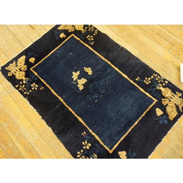 Chinese Considerable Navy Blue Color With Unique Florid Design Antique Chinese Peking Rug For Sale - Image 3 of 9