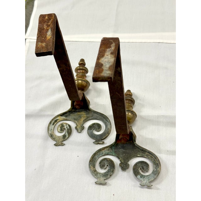 Antique 17th Century Brass Fireplace Andirons - Pair For Sale - Image 4 of 6