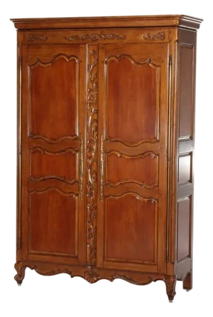 French Pierre Deux Louis XIV Carved Mahogany Country Double Door Armoire 20thC
