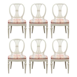 Mid-Century Swedish Gustavian Oval White Back Dining Chairs, 1950s, Set of 6 For Sale