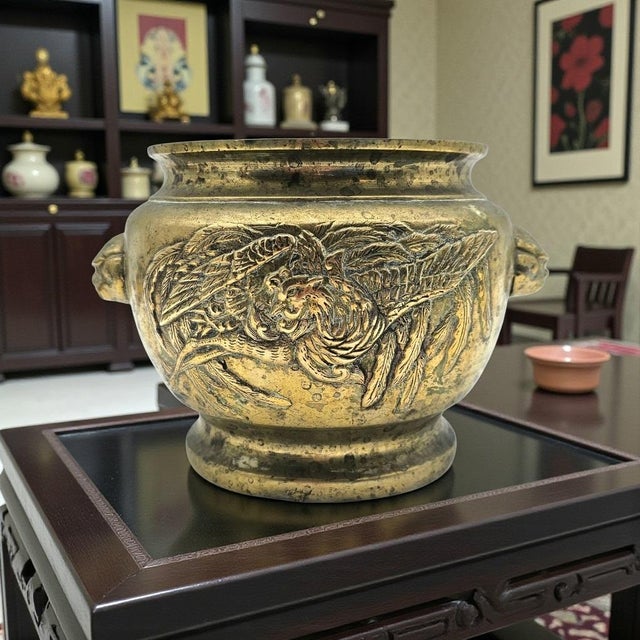 This antique Chinese brass vessel began life as a traditional censer, crafted during the late Qing to early Republic...