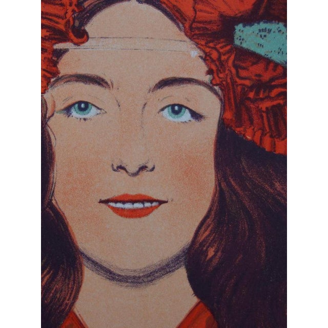 Modern Gaston Darbour, Young Girl with Poppies, Original Signed Lithograph For Sale - Image 3 of 6