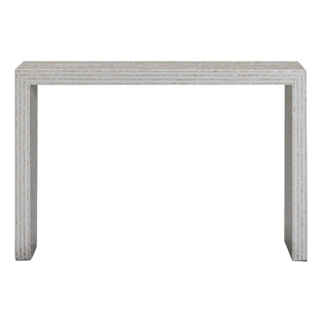 Cyprus Cream Leaves Capiz Shell Console Table For Sale