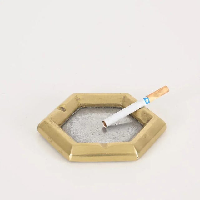 Hexagonal Ashtray in Cast Brass and Aluminum by David Marshall, 1970s For Sale - Image 4 of 12