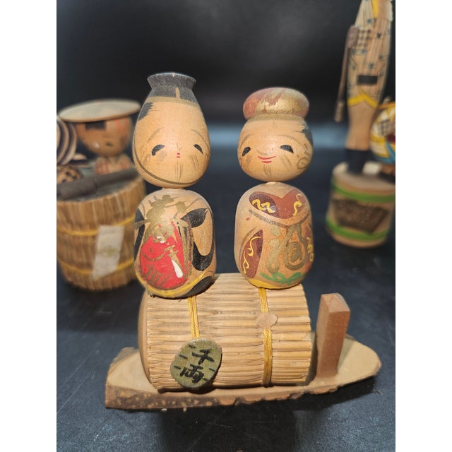 Early Vintage Kokeshi/Sakunami Doll Lot of Four, Handmade Japanese Ornamental For Sale - Image 4 of 10