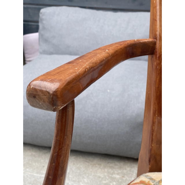 Antique Rustic Office Chair in Cherrywood and Fabric, 1950s For Sale - Image 6 of 18