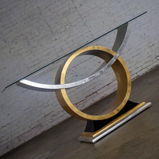 Art Deco Late 20th Century Art Deco Revival to Postmodern Sofa or Console Table Geometric Gold and Silver Leaf Base For Sale - Image 3 of 18