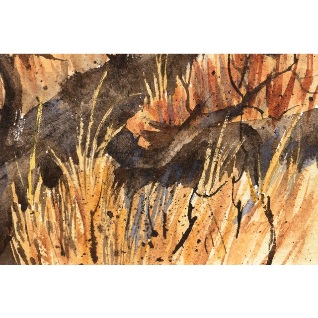 1970s Autumn Forest , 1970's Earth-Tone Vertical Landscape Watercolor With Trees by Kay Swanson For Sale - Image 5 of 8