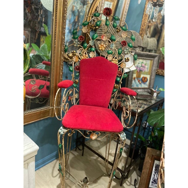 Set of 2 Vintage, from the 1920s, Ornate Iron, high-back, Artist's chaise seating from Lyon, France. Each chair has...