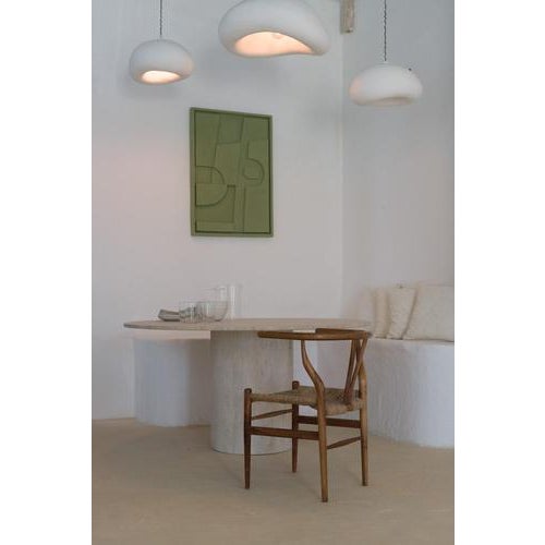 Round Top 140 Muted Beige Travertine Round Dining Table by Beije Avenue For Sale - Image 9 of 18