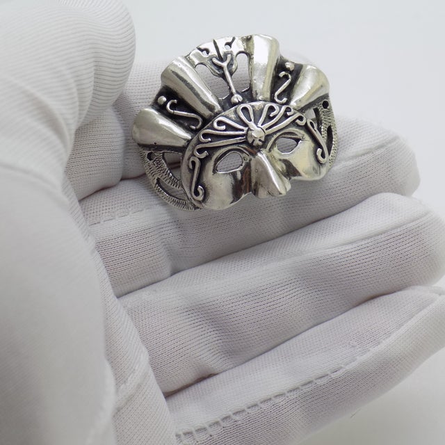A theatrical and highly expressive miniature, this vintage Italian piece captures the mystique of a Venetian carnival mask...