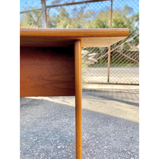 Danish Late Mid Century Fold-Open Teak Dining or Console Table With Hinged Tabletop and Legs | by Sannemann Denmark For Sale In Tampa - Image 6 of 12